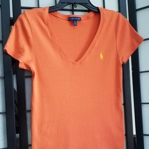 Orange and yellow Ralph Lauren v neck tee shirt